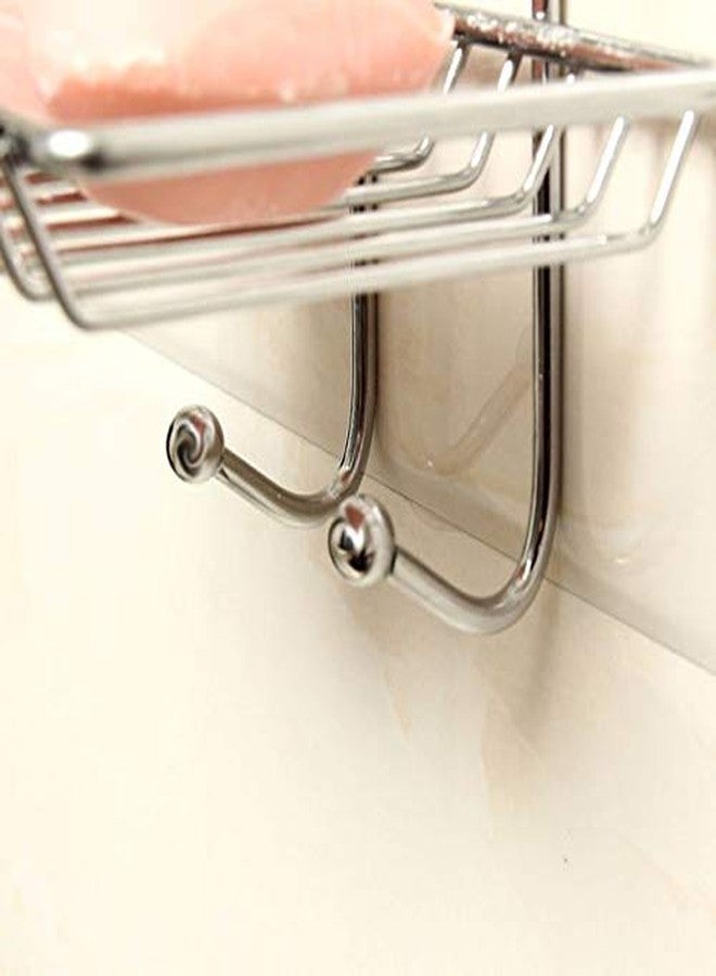 WENGTY Wall Mounted Double Layer soap Dish Holder & Dispensers, Self-Adhesive Stainless Steel Waterproof Kitchen Bathroom Soaps Storage Rack with Hook for Home (Standard Material) - Image 2